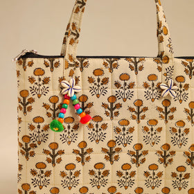 Beige Handcrafted Quilted Cotton Handbag