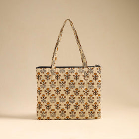 Beige Handcrafted Quilted Cotton Handbag