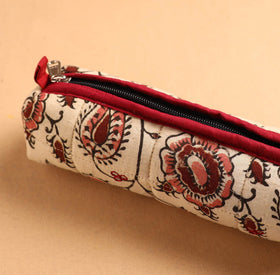 Beige Handcrafted Quilted Cotton Pencil Pouch