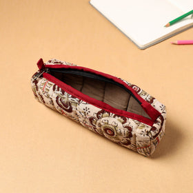 Beige Handcrafted Quilted Cotton Pencil Pouch