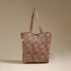 Handcrafted quilted kalamkari block printed fabric tote bag