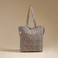 Handcrafted quilted kalamkari block printed fabric tote bag
