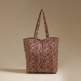 Handcrafted quilted kalamkari block printed fabric tote bag