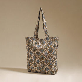 Handcrafted quilted kalamkari block printed fabric tote bag
