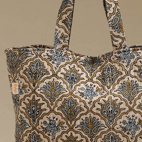 Handcrafted quilted kalamkari block printed fabric tote bag