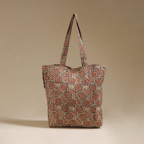 Handcrafted quilted kalamkari block printed fabric tote bag