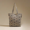 Handcrafted quilted kalamkari block printed fabric tote bag