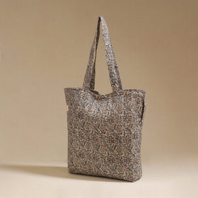 Handcrafted quilted kalamkari block printed fabric tote bag