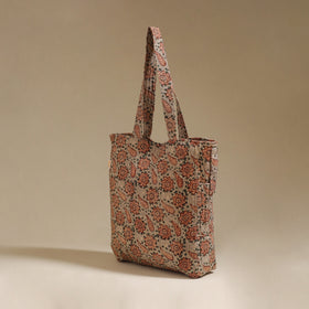 Handcrafted quilted kalamkari block printed fabric tote bag