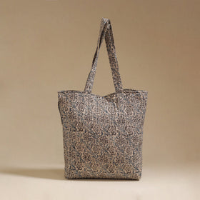 Handcrafted quilted kalamkari block printed fabric tote bag