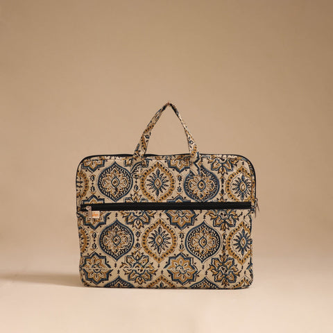 Beige - handcrafted cotton quilted laptop bag 43