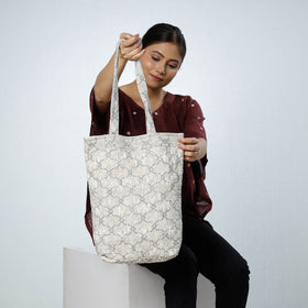 Grey - Handcrafted Quilted Sanganeri Block Printed Shoulder Bag