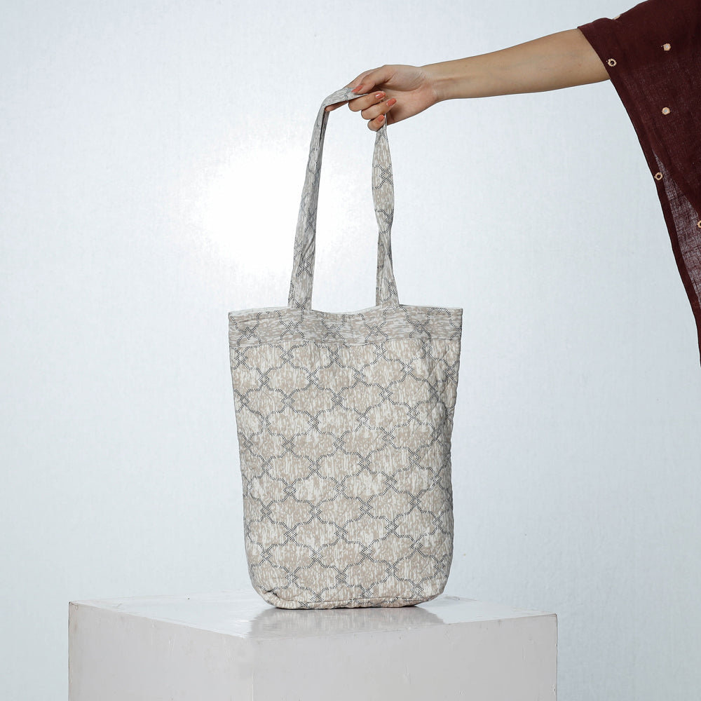 Grey - Handcrafted Quilted Sanganeri Block Printed Shoulder Bag