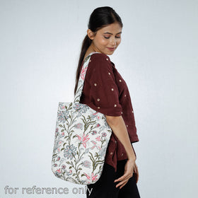 Grey - Handcrafted Quilted Sanganeri Block Printed Shoulder Bag