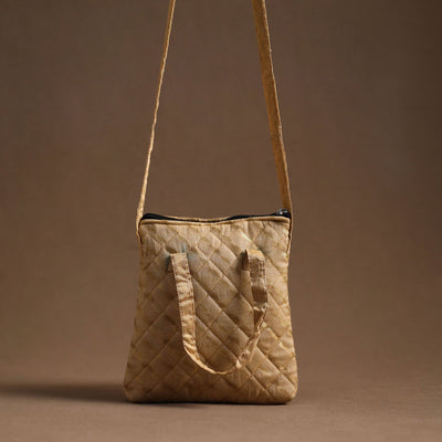Beige - handcrafted quilted silk sling bag 11