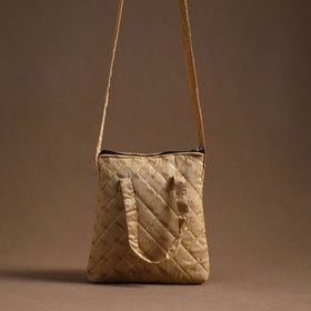 Beige - handcrafted quilted silk sling bag 11