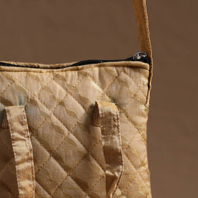 Beige - handcrafted quilted silk sling bag 11