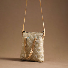 Beige - handcrafted quilted silk sling bag 30