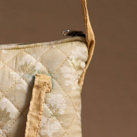 Beige - handcrafted quilted silk sling bag 30