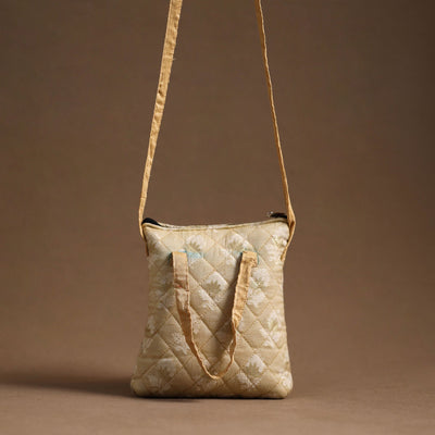 Beige - handcrafted quilted silk sling bag 30