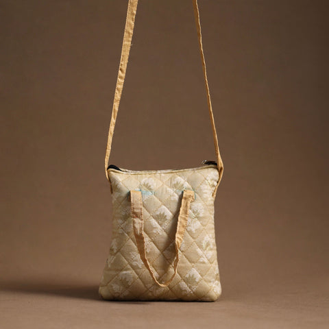 Beige - handcrafted quilted silk sling bag 30