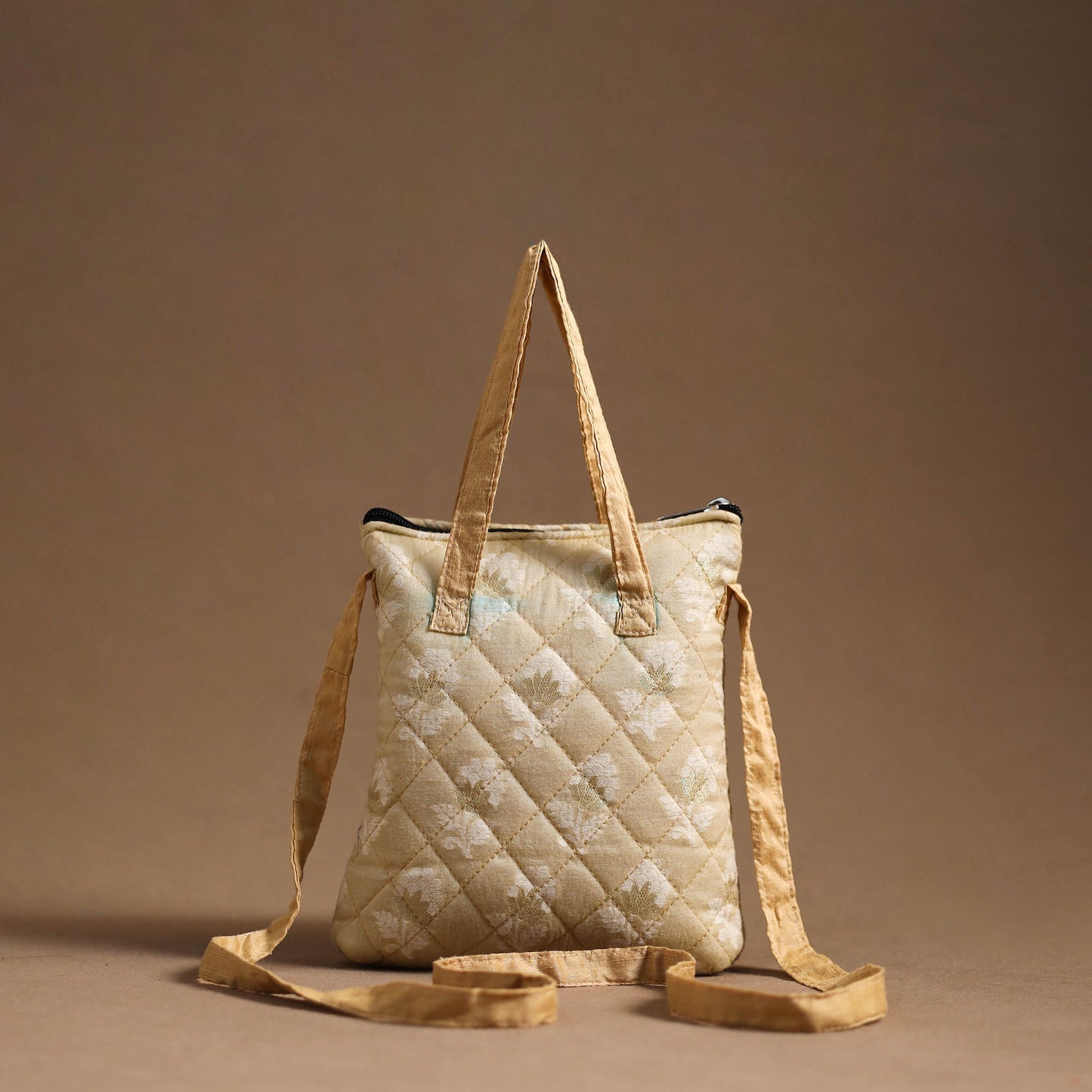 Beige - handcrafted quilted silk sling bag 30