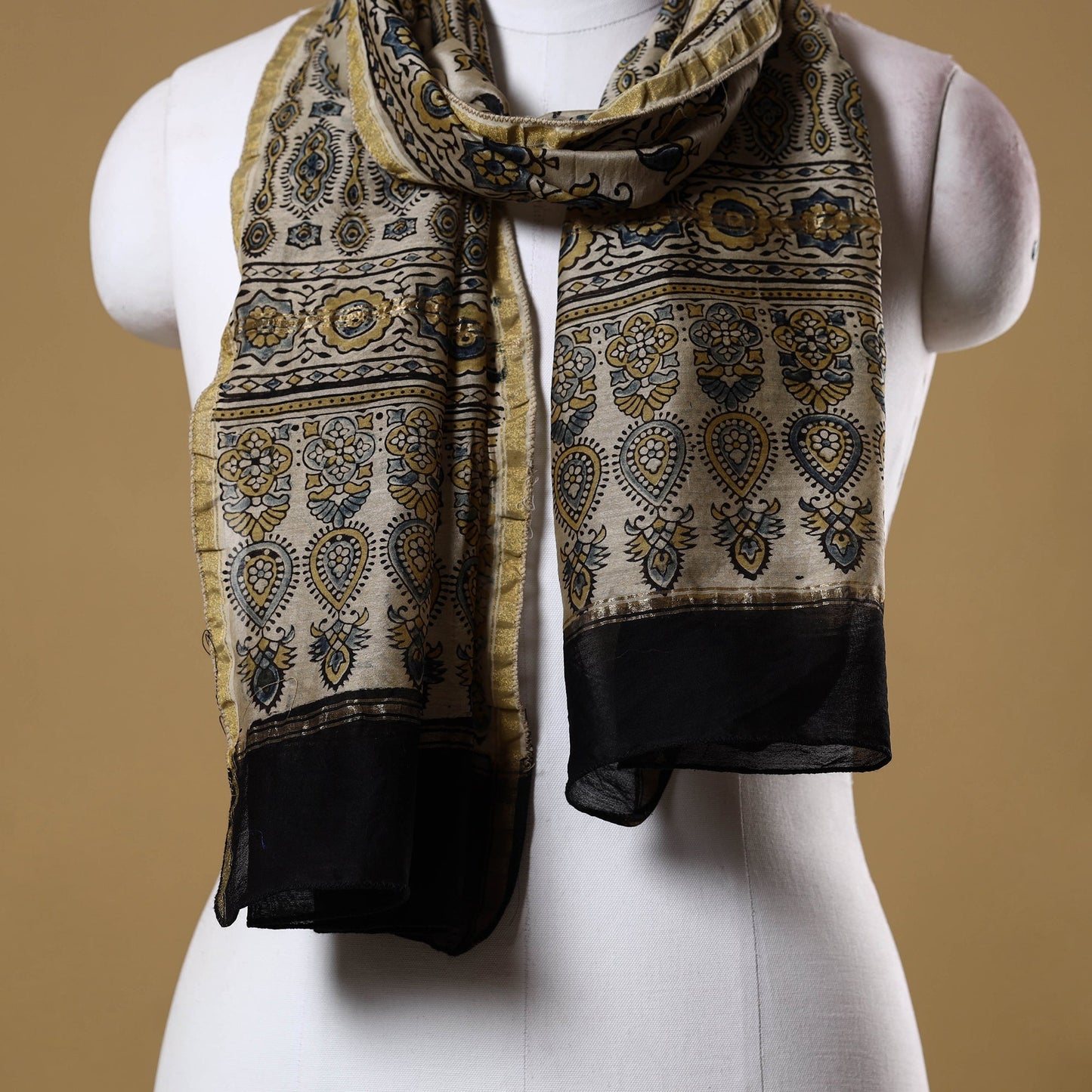 Handloom chanderi silk natural dyed stole 13 - handcrafted