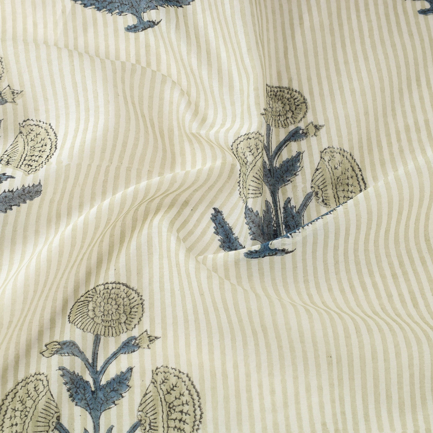 Beige Handloom Chanderi Silk Block Print Sanganeri Fabric
