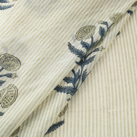 Beige Handloom Chanderi Silk Block Print Sanganeri Fabric