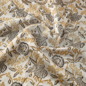  Beige Block Print Handloom Chanderi Silk Sanganeri Fabric