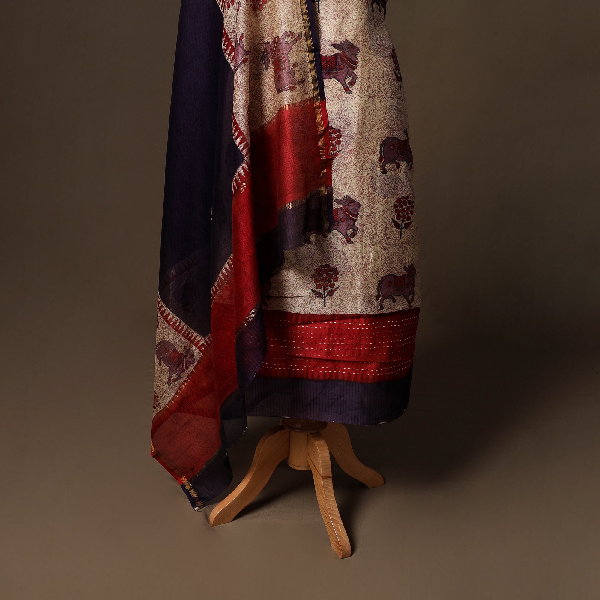 Handloom chanderi silk tagai work 3pc unstitched dress