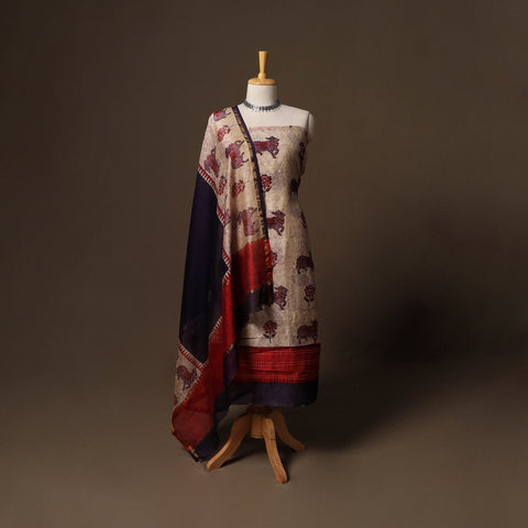 Handloom chanderi silk tagai work 3pc unstitched dress