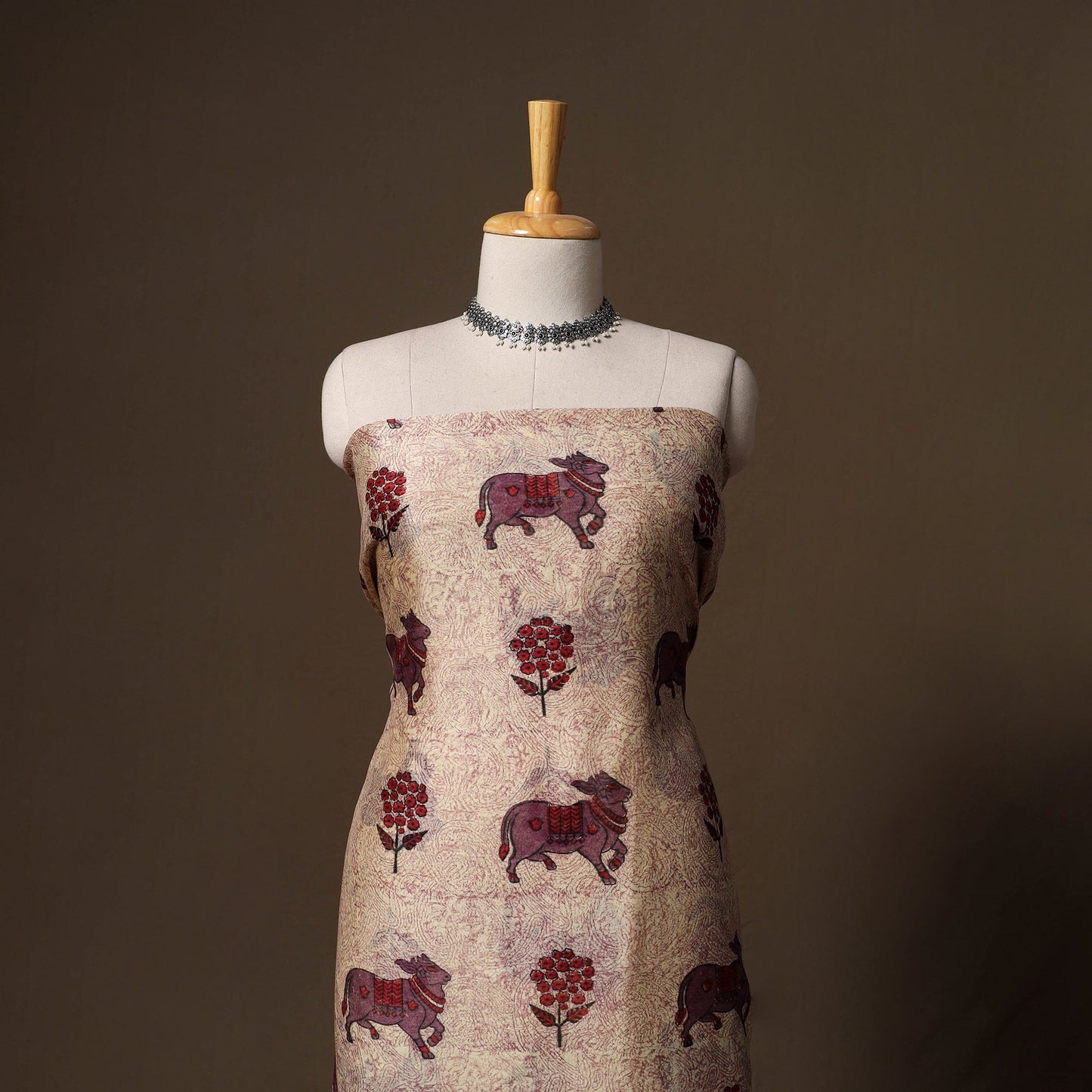 Handloom chanderi silk tagai work 3pc unstitched dress