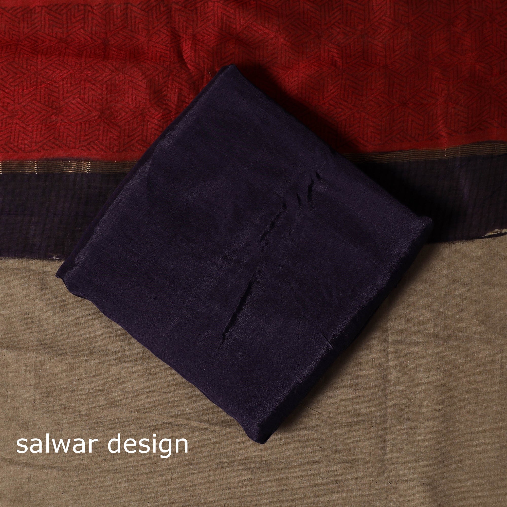 Handloom chanderi silk tagai work 3pc unstitched dress