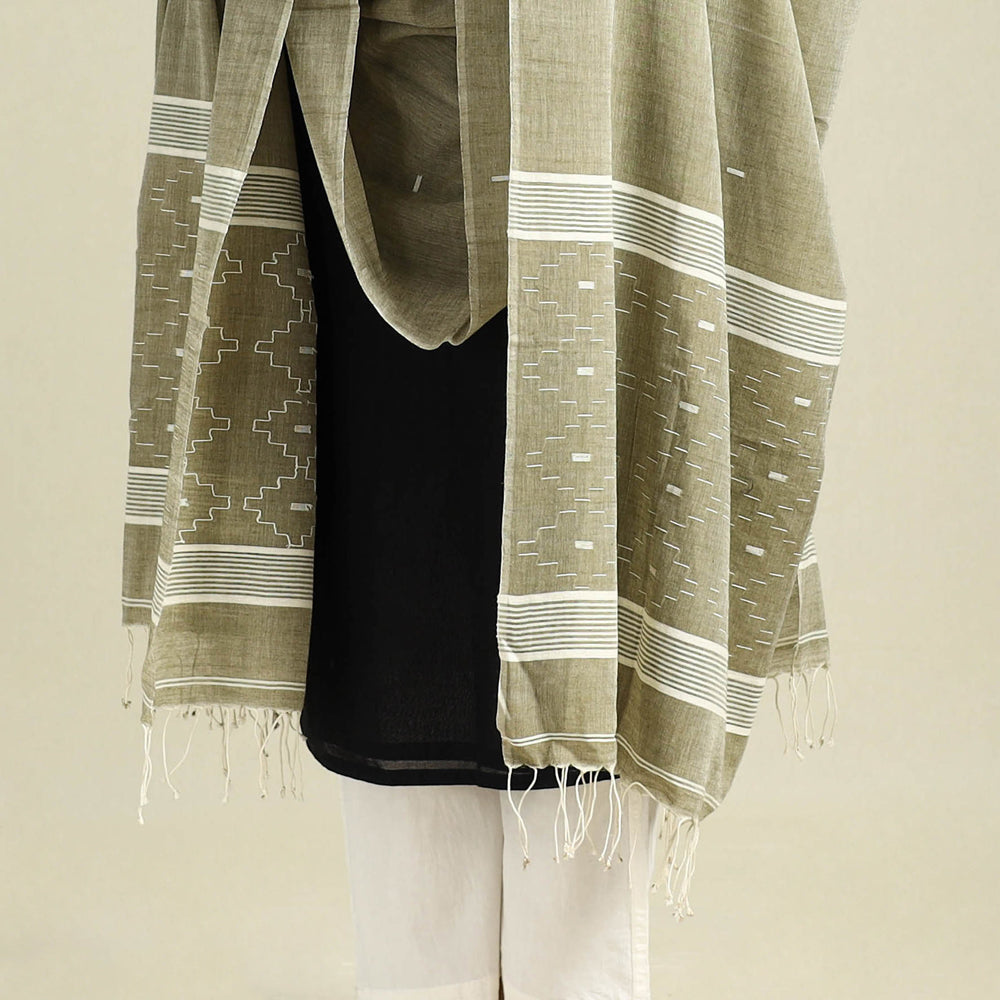 Beige - handloom cotton bengal jamdani dupatta 02