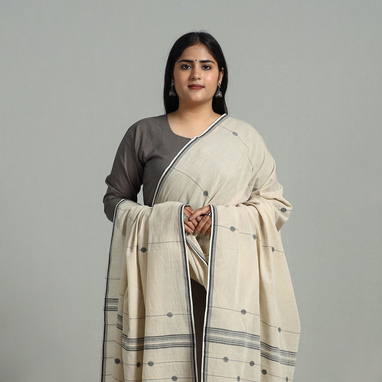 Buy Beige Handloom Cotton Burdwan Jamdani Dupatta Online