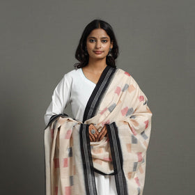  Beige Handloom Cotton Maniabandha Ikat Dupatta