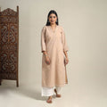 Handloom Cotton Mirror Work Beige Straight Mangalagiri Kurta for Women