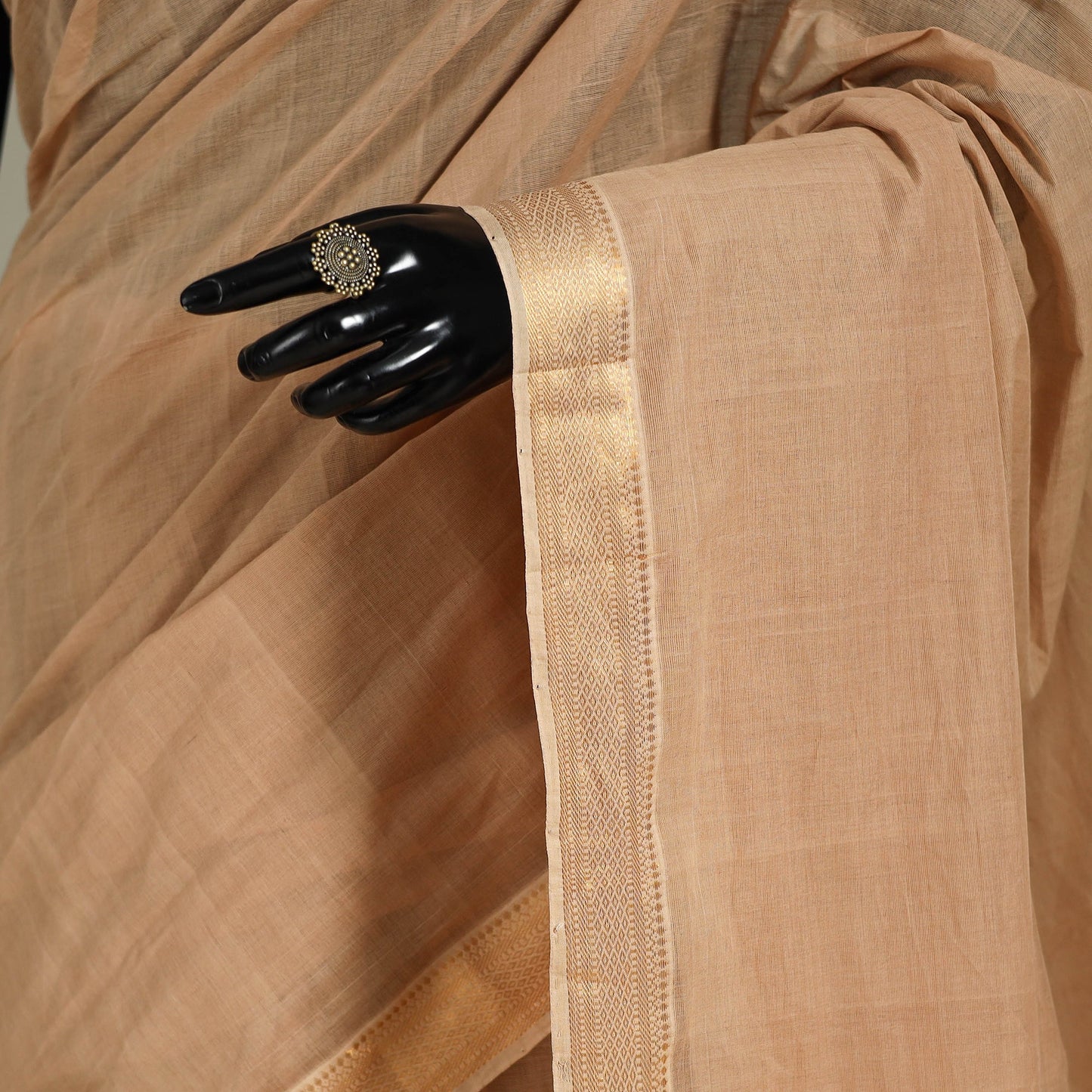 Beige Handloom Cotton Nizam Zari Border Mangalagiri Saree