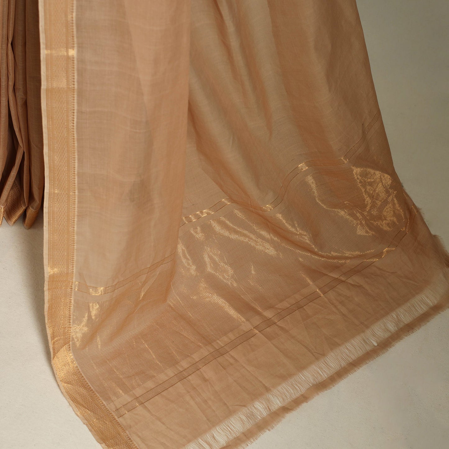 Beige Handloom Cotton Nizam Zari Border Mangalagiri Saree