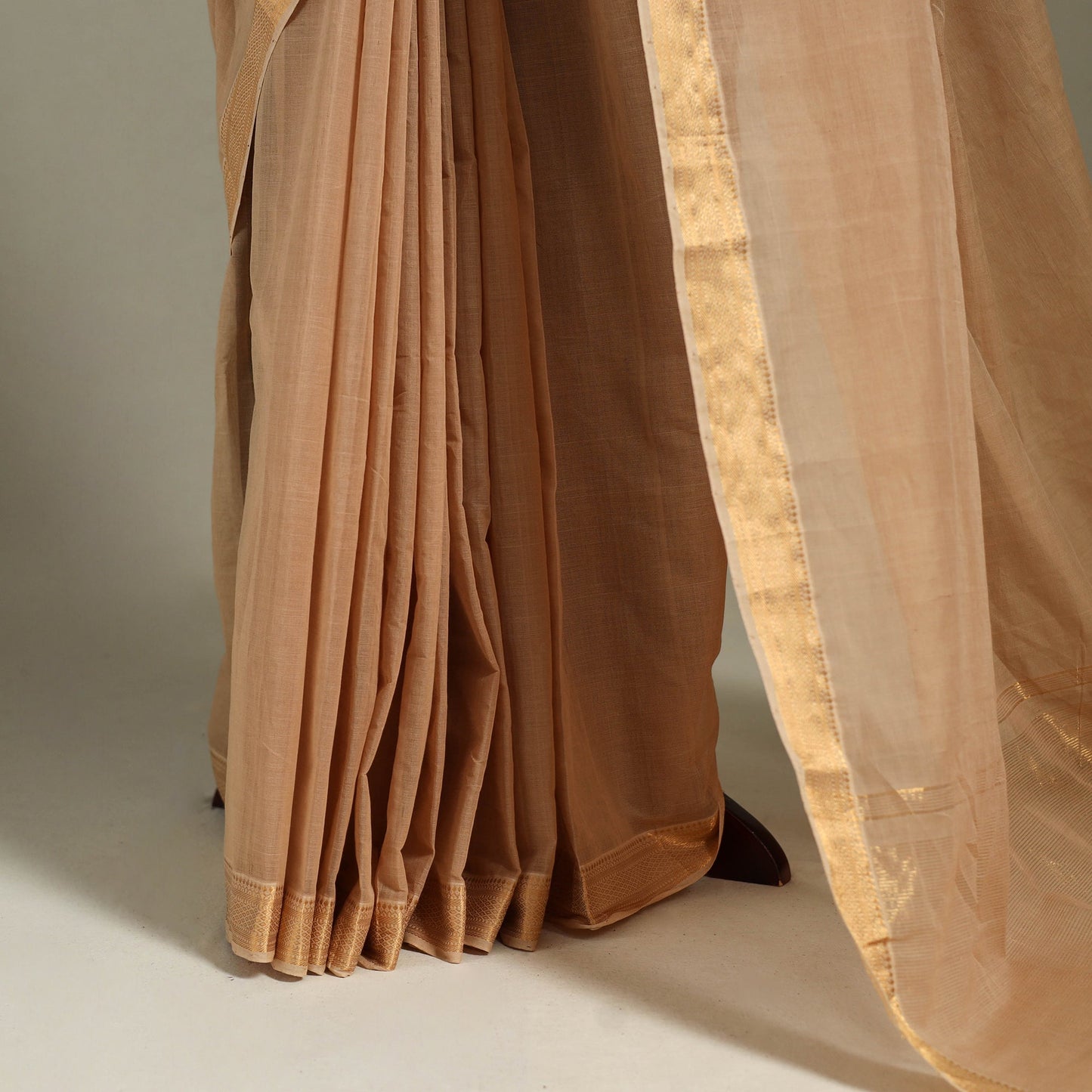 Beige Handloom Cotton Nizam Zari Border Mangalagiri Saree