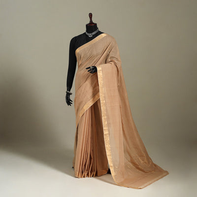 Beige Handloom Cotton Nizam Zari Border Mangalagiri Saree