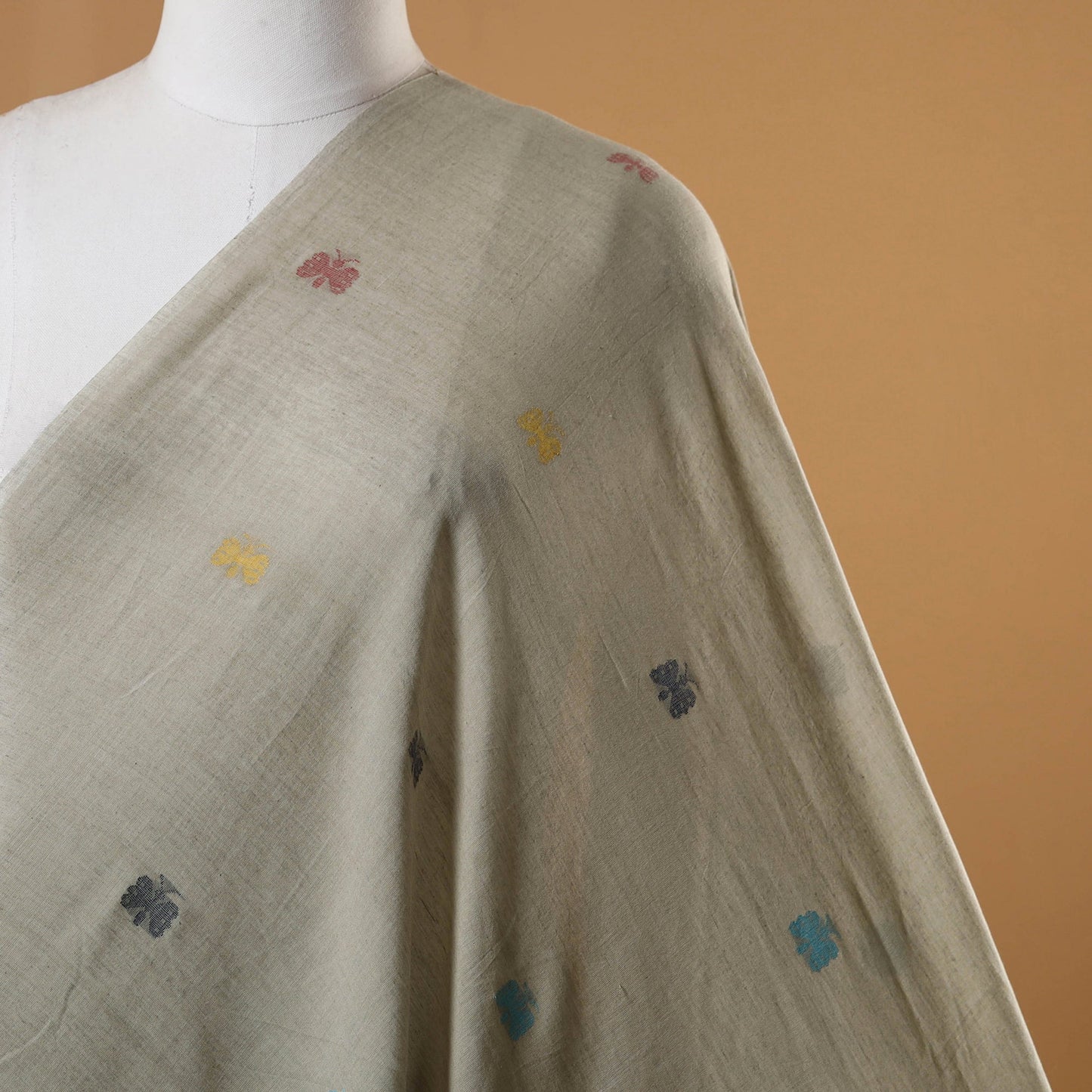Beige - handloom cotton phulia jamdani fabric 19