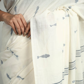 Beige - handloom cotton phulia jamdani saree with tassels