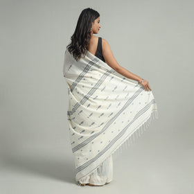Beige - handloom cotton phulia jamdani saree with tassels