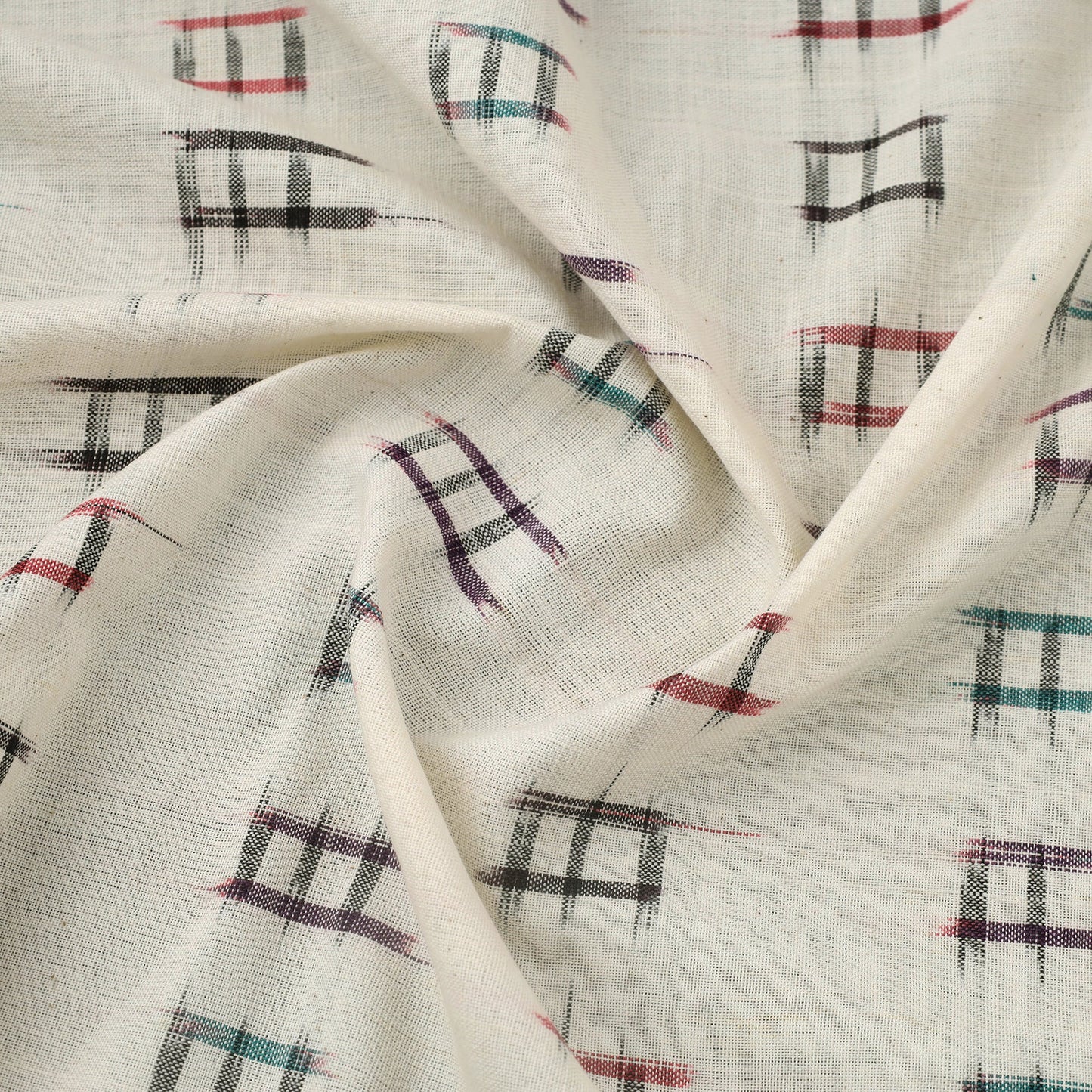  Beige Handloom Cotton Pochampally Double Ikat Fabric