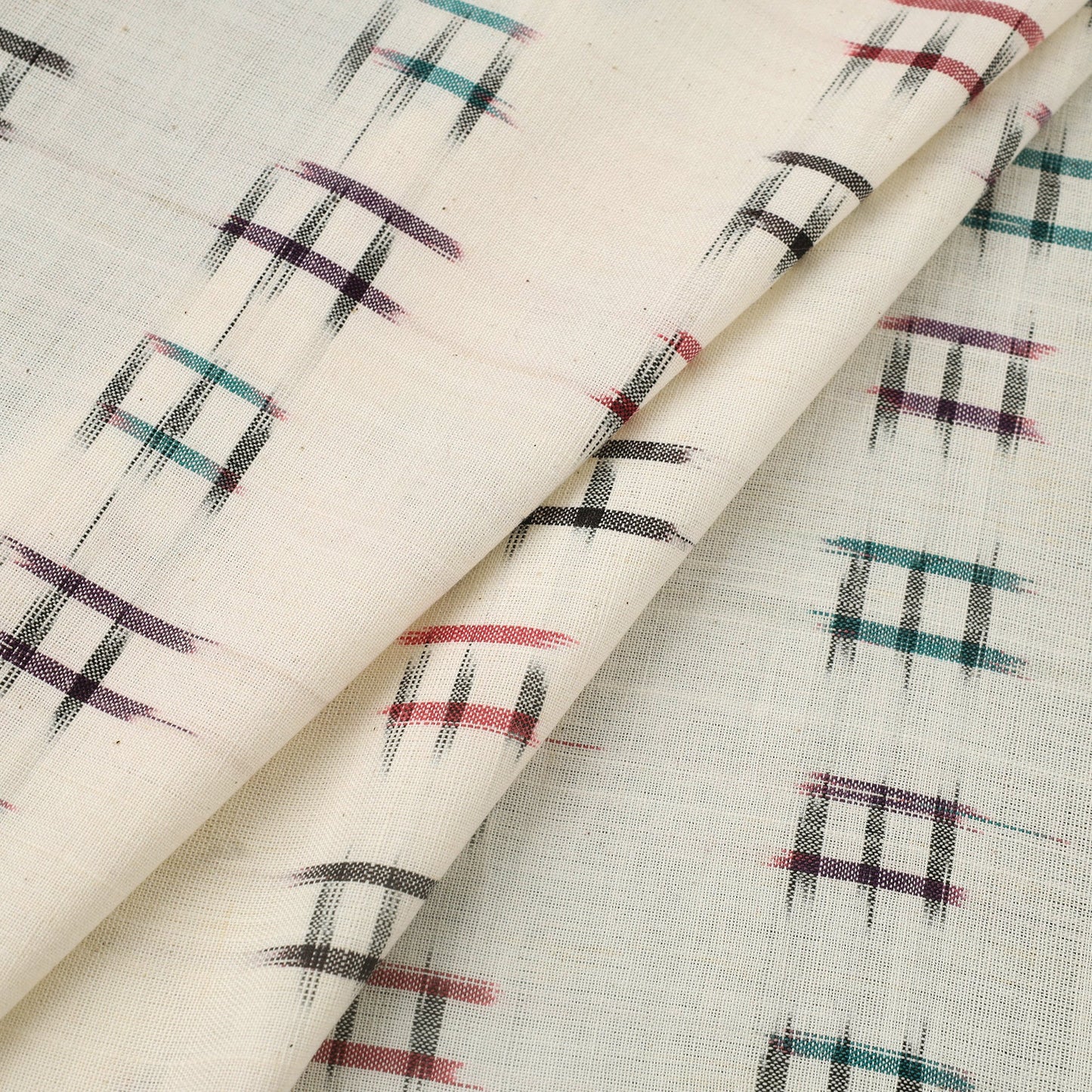  Beige Handloom Cotton Pochampally Double Ikat Fabric