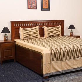 Beige - handloom cotton pochampally ikat double bedsheet