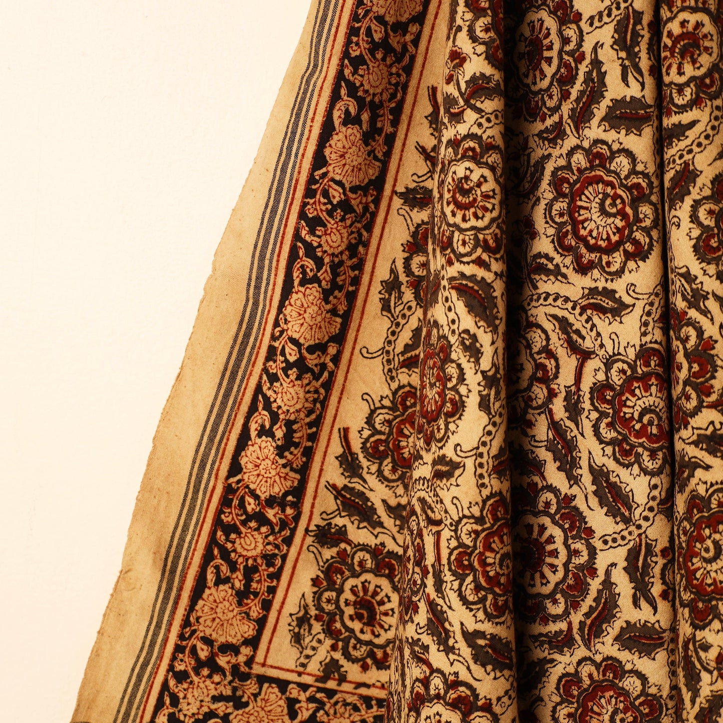 Beige - Handloom Cotton Block Printed Pedana Kalamkari Towel 09