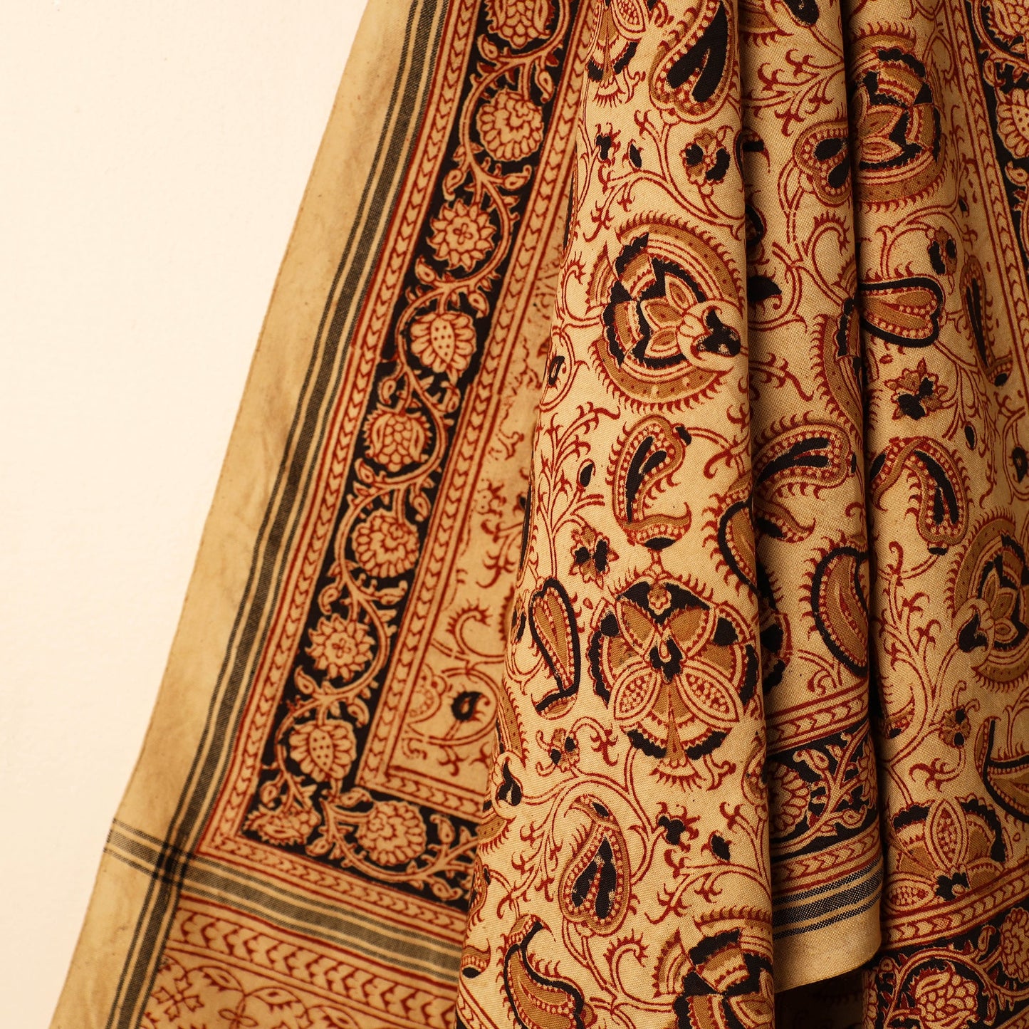 Beige - Handloom Cotton Block Printed Pedana Kalamkari Towel 13